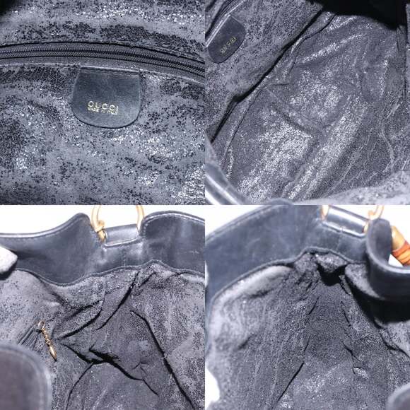 GUCCI Bamboo Hand Bag Suede Black Gold 001 1014 001 1014 - Picture 11 of 12